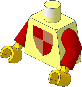 Minifig Torso with Arms and Hands with Red/Peach Quarters Shield Pattern