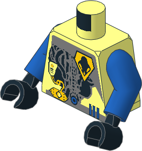 Minifig Torso with Arms and Hands with UFO Alien Insignia and 3 Blue Bars Pattern