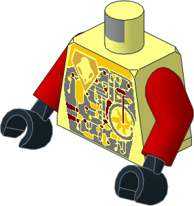 Minifig Torso with Arms and Hands with UFO Alien Circuitry and Red Lever Pattern