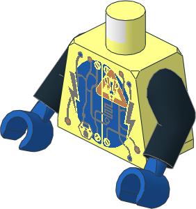 Minifig Torso with Arms and Hands with Insectoids with Silver Circuitry, Lightning Bolts over Blue Circle Pattern