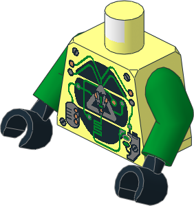 Minifig Torso with Arms and Hands with Insectoids with Silver Logo on Black Panels Pattern