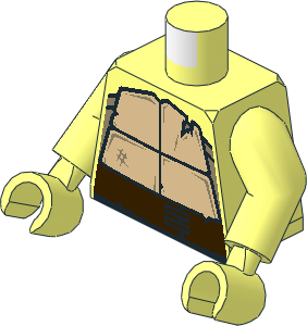 Minifig Torso with Arms and Hands with Tan and Dark Tan Turtle Shell with Dark Brown Belt and Crack Pattern
