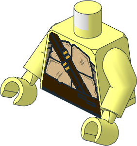 Minifig Torso with Arms and Hands with Tan and Dark Tan Turtle Shell and Dark Brown Belt with Two Straps Pattern