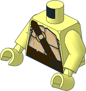Minifig Torso with Arms and Hands with Tan and Dark Tan Turtle Shell and Dark Brown Belt with Strap and Gold Ring Pattern