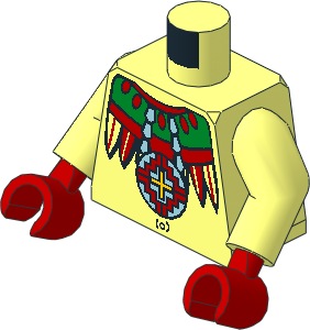 Minifig Torso with Arms and Hands with Mayan Necklace, Tribal Shirt & Navel Pattern