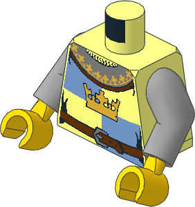 Minifig Torso with Arms and Hands with Crown on DarkBlue/MediumBlue Quarters Pattern