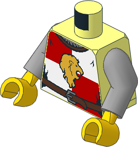 Minifig Torso with Arms and Hands with Gold Lion and Belt on Red/White Quarter Pattern