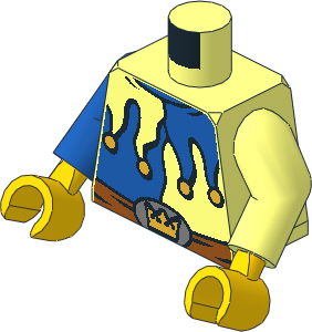 Minifig Torso with Arms and Hands with Blue Jesters Collar, Belt and Crown on Buckle Pattern