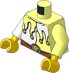 Minifig Torso with Arms and Hands with White Jesters Collar, Belt and Lion Head on Buckle Pattern