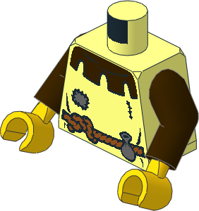 Minifig Torso with Arms and Hands with Dark Brown Collar, Patch, Rope Belt and Pouch without Back Pattern