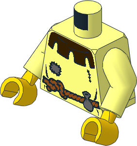 Minifig Torso with Arms and Hands with Dark Brown Collar, Patch, Rope Belt and Pouch with Back Pattern