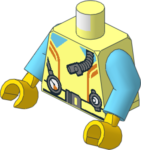 Minifig Torso with Arms and Hands with Diving Suit, Orange Stripes, Belt, Pressure Gauge and Breathing Hose Pattern
