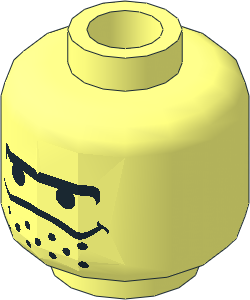 Minifig Head Black Unibrow, Stubble under Dipping Mouth Line Pattern