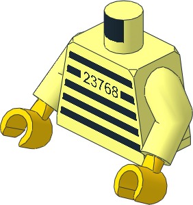 Minifig Torso with Arms and Yellow Hands with Jail Stripes and "23768" Pattern