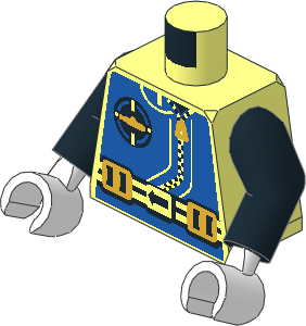 Minifig Torso with Arms and Hands with Aquanaut Sub Logo, Zipper, and Weight Belt Pattern