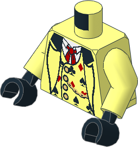Minifig Torso with Arms and Hands with Card, Suit, Vest, and Gold Fob Pattern