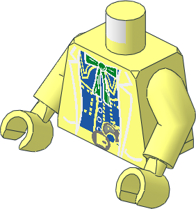Minifig Torso with Arms and Hands with Jacket over Blue Undershirt with Green Bow and Gun in Belt Pattern