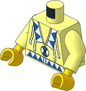 Minifig Torso with Arms and Hands with White/Blue Triangles, Blue/White Amulet Pattern