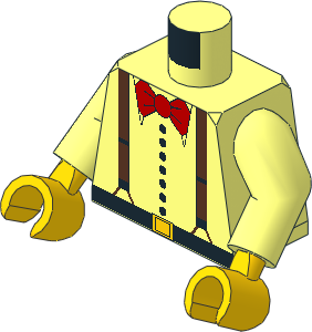 Minifig Torso with Arms and Hands with Suspenders and Red Bowtie Pattern