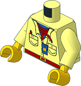 Minifig Torso with Arms and Hands with Safari Shirt, Blue Tee, Red Bandana Pattern