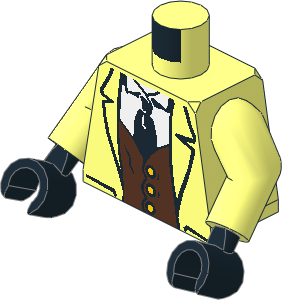 Minifig Torso with Arms and Hands with White Suit, Brown Vest and Tie Pattern