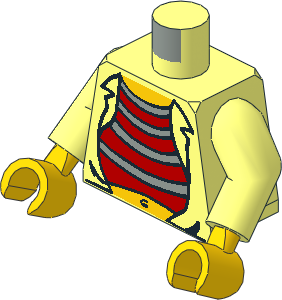 Minifig Torso with Arms and Hands with Red and Grey Shirt, Pot Belly, Jacket Pattern