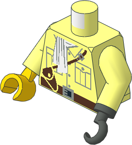 Minifig Torso with Arms, Right Hand and Left Hook Hand with White Scarf and Brown Belt Pattern