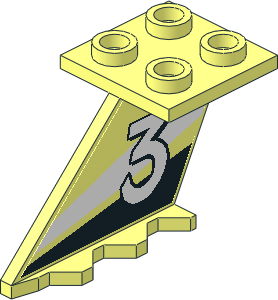 Tail  4 x  2 x  2 with Number  3 on White and Black Stripes Left Sticker