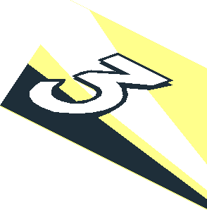 Sticker  1.9 x  3.7 Trapezoid with Number  3 on White and Black Stripes Right