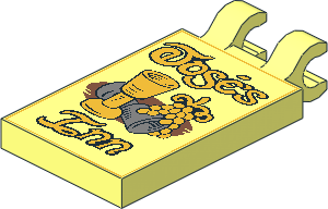 Tile  2 x  3 with Clips Horizontal (Thick C-Clips) with "Joses Inn", Goblets and Grapes Pattern