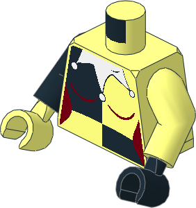 Minifig Torso with Arms and Hands with Female White Jester Collar and Black Quarters Pattern