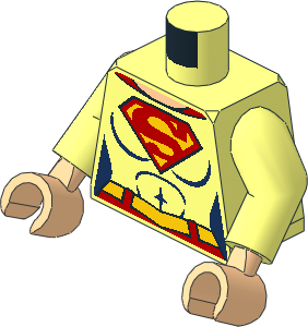 Minifig Torso with Arms and Hands with Female Outline, Yellow and Red Belt and Superman Logo Pattern