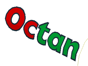 Sticker  0.8 x  3 with Red/Green "Octan" with Black Border on White Background (Formed)