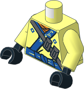 Minifig Torso with Arms and Hands with Orange Scarf, Blue Sash and Orange Emblem Pattern
