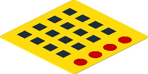 Sticker  1.9 x  1.9 with Red Circles and Black Rectangles on Yellow Background