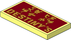 Tile  2 x  4 with Pearl Gold Ninjago Logogram and "DESTINY'S" on Dark Red Background Sticker