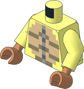 Minifig Torso with Arms and Hands with Pixelated Dark Tan, Tan and Gray Stomach, Lime and Green Shell on Back Pattern
