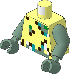 Minifig Torso with Sand Green Arms and Hands with Pixelated Vest with Dark Brown, Dark Turquoise, Green, Sand Green, and White Pattern