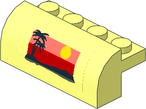 Brick  2 x  4 x  1.333 with Curved Top with Palm Trees and Sun Sticker
