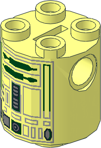 Cylinder  2 x  2 x  2 Robot Body w. SW DkGreen/Grey R2 Pattern
