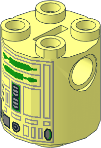 Cylinder  2 x  2 x  2 Robot Body w. SW BrGreen/Grey R2 Pattern