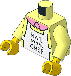 Minifig Torso with Arms and Hands with Crew Neck Sweater with Collar and "HAIL TO THE CHEF" on White Apron Pattern
