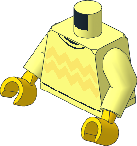 Minifig Torso with Arms and Hands with Bright Light Yellow Zigzag Lines and Black Collars Pattern