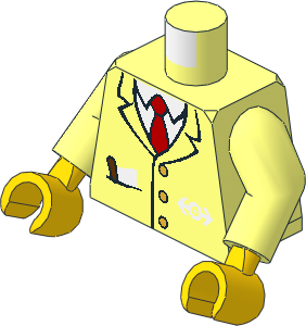 Minifig Torso with Arms and Hands with Suit with Pocket, Brown Pen, Red Tie, Train Logo Pattern