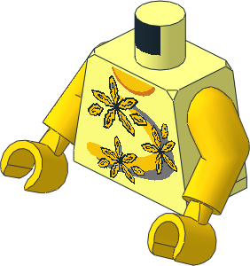 Minifig Torso with Arms and Hands with Shirt with  3 Flowers over Yellow and Silver Stripe Pattern