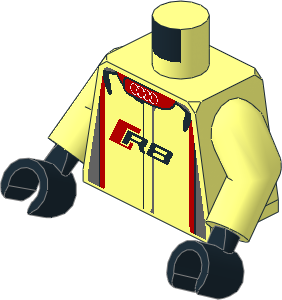Minifig Torso with Arms and Hands with Race Suit with Audi R8 Logos and Red and White Pattern