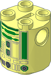 Cylinder  2 x  2 x  2 Robot Body with Black Lines and Green Pattern (R2 Unit)