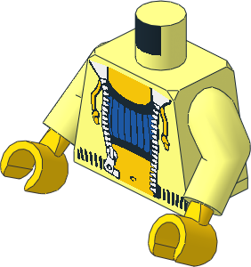 Minifig Torso with Arms and Hands with Open Jacket, Blue Top and Navel Pattern