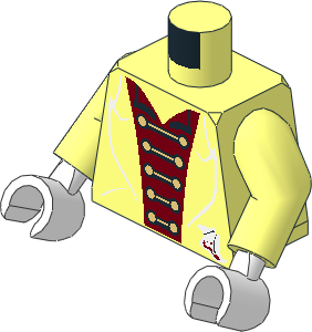 Minifig Torso with Arms and Hands with Black Suit, Red Shirt, Gold Clasps Pattern