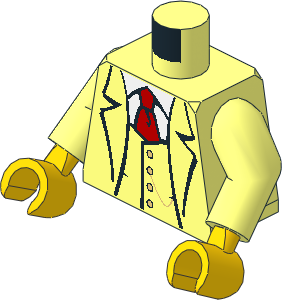 Minifig Torso with Arms and Hands with 3-Piece Suit, White Shirt and Red Tie Pattern